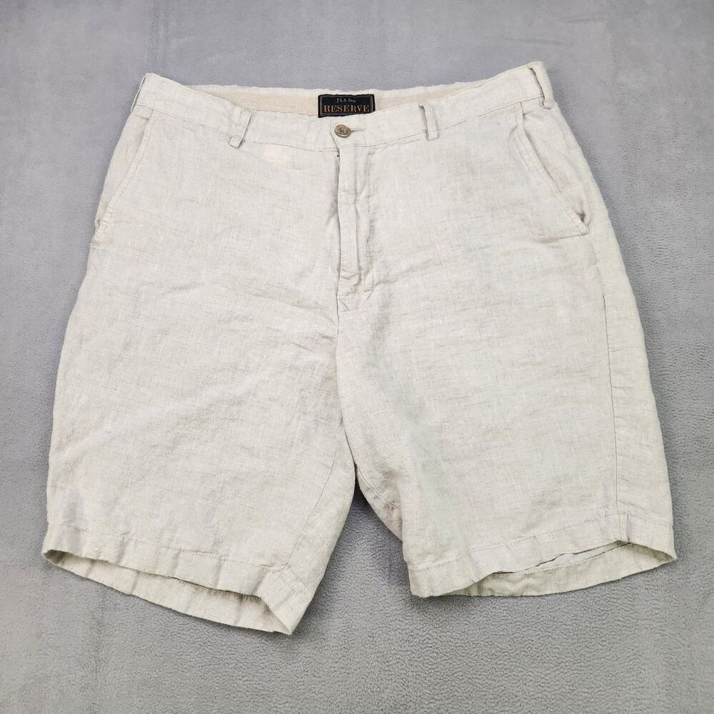 Jos. A Bank Reserve Shorts Men's 36‎ Beige 100% Linen Chino Beach Flat Preppy 9"